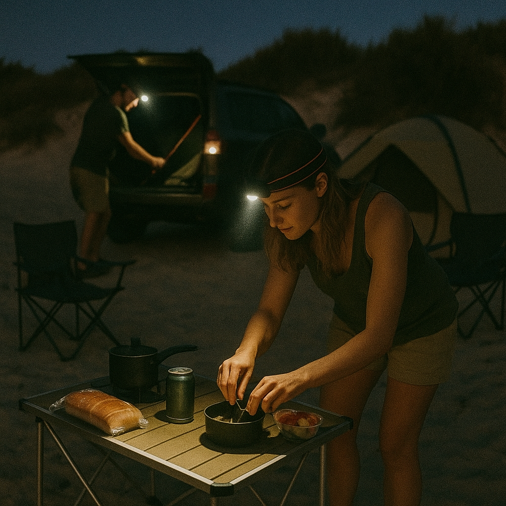 titan-range-headlamps-camping-on-a-beach