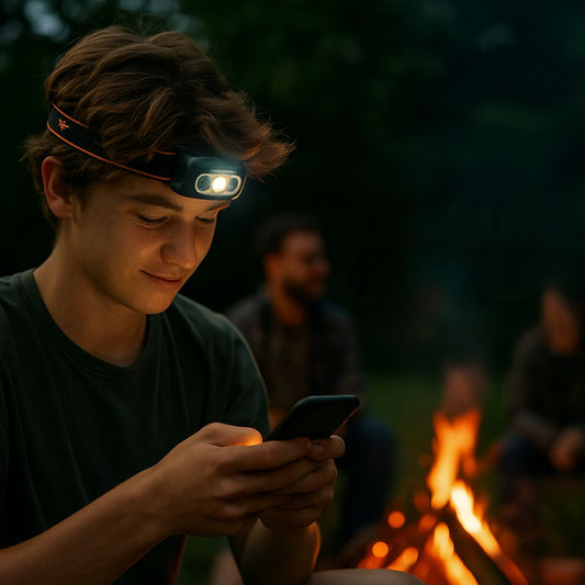titan-range-th12-headlamp-teenager-playing-on-phone-wearing-headlamp