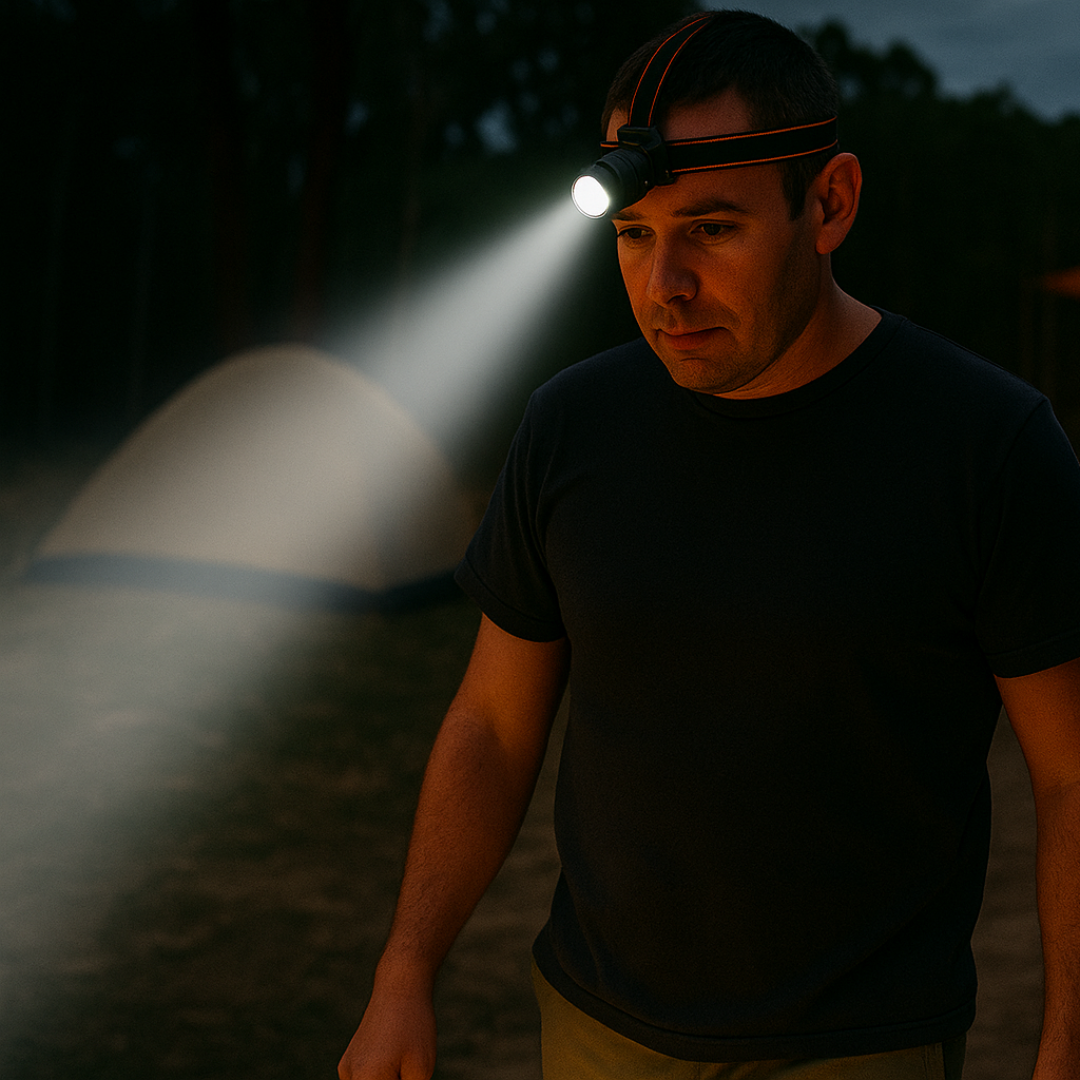 titan-range-th13-headlamp-lifestyle-camping-scene-night-light-beam